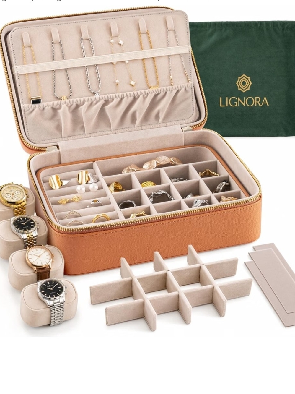 Vegan Leather Luxury Large Jewelry Organizer Case